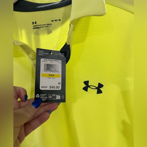 Under Armour Men’s Neon Yellow Polo Shirt Size M | Golf Tennis Activewear - Picture 9 of 10